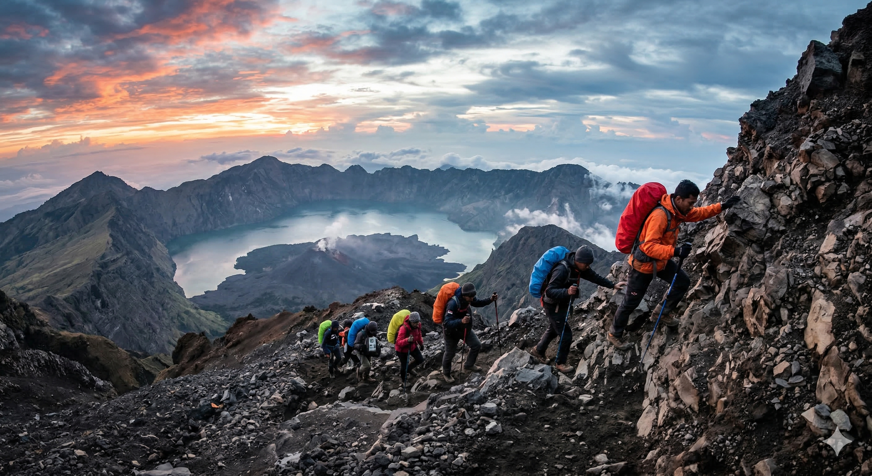 jalur pendakian gunung rinjani menuju puncak yang terjal